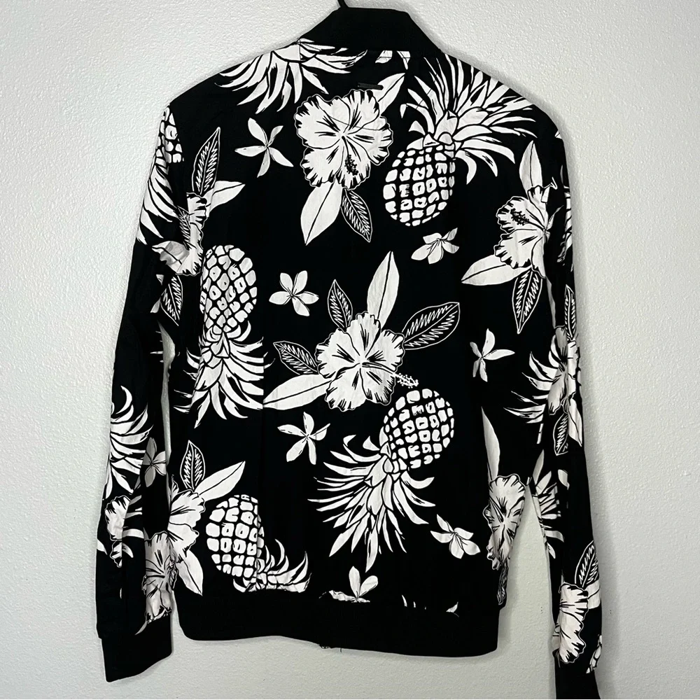 Denim &‎ Flower Ricky Singh Zip Up Jacket Women Medium Black White Tropical